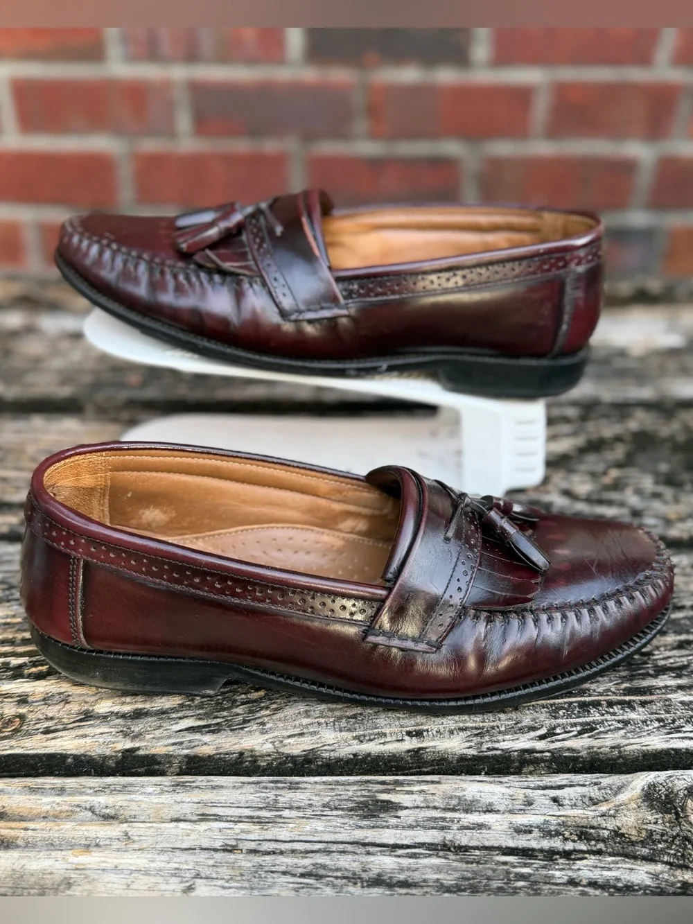 Vintage Bass Nelson Sz 10D Burgundy Leather Tassel Kiltie Loafers with Fringe P4
